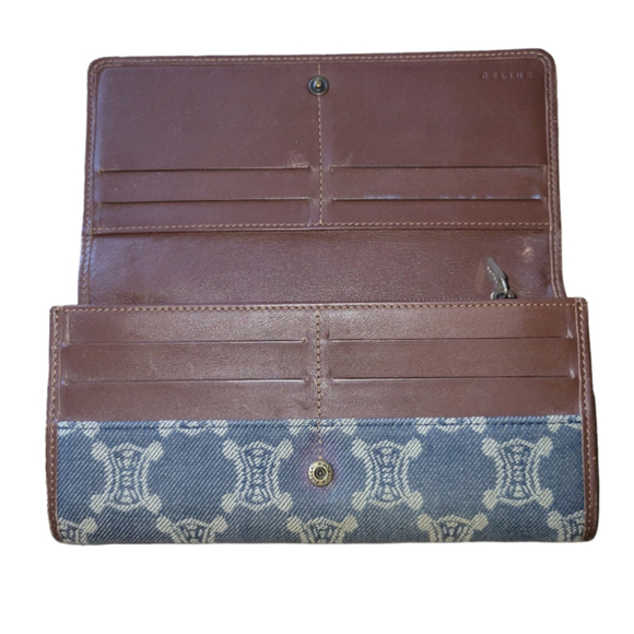 Celine Triomphe Vintage Macadam Denim and Leather Continental Wallet - Picture 2 of 13